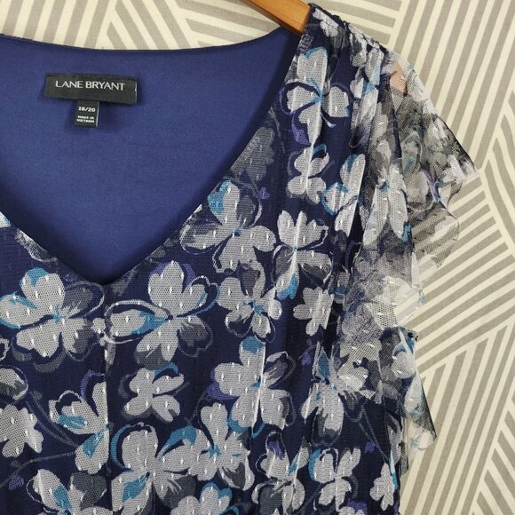 Lane Bryant Plus Size 18/20 2X Shirt Dress Floral Navy Ruffle Tiered Skirt Long - Picture 4 of 8